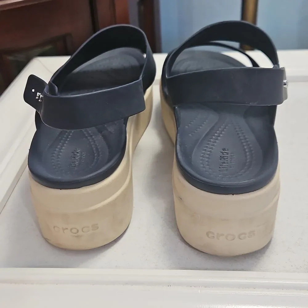 Crocs Navy Blue Brooklyn Low Wedge Women's Sandals Size 7